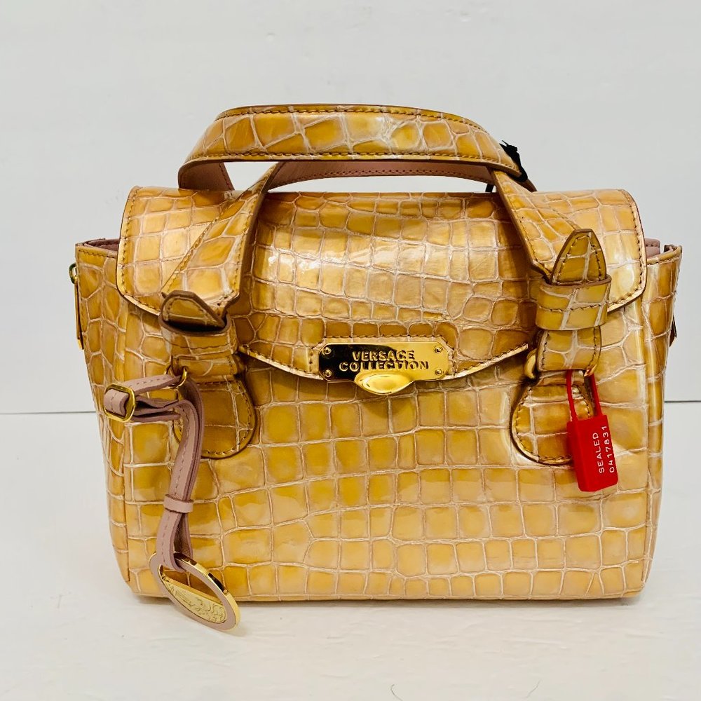 VERSACE COLLECTION PATENT LEATHER EMBOSSED SATCHEL MADE IN ITALY LIMITED EDITION